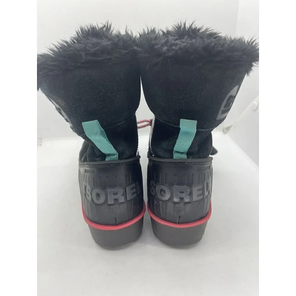 Sorel NY2417-010 Black Rubber Suede Leather Lace Ankle Snow Boots Youth Size 5